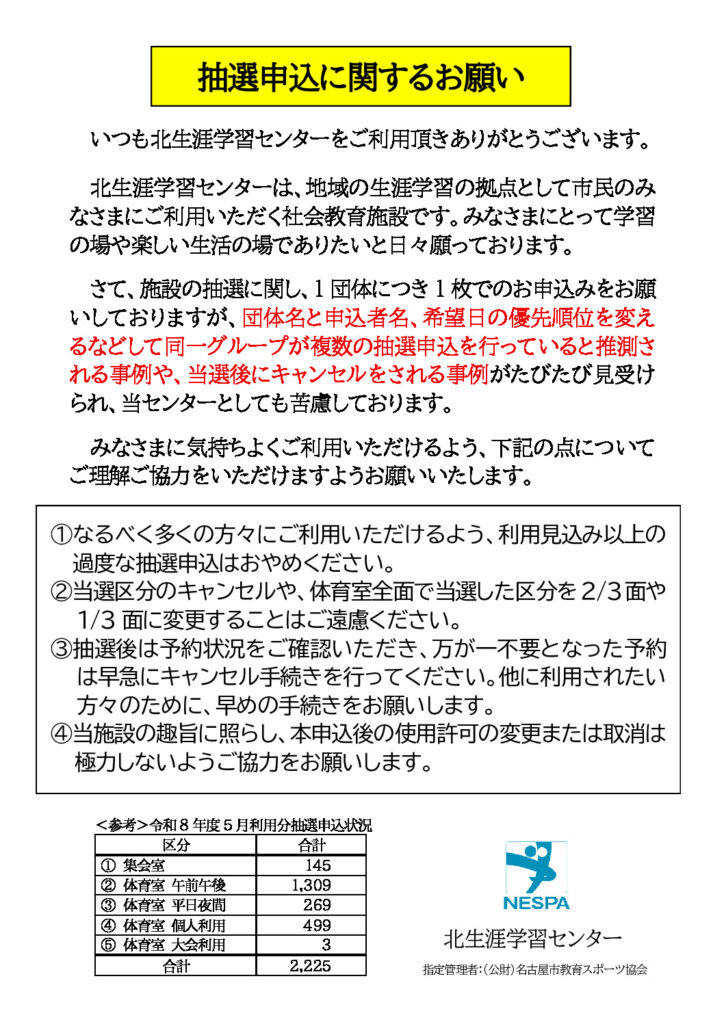 抽選申込に関するお願いのサムネイル
