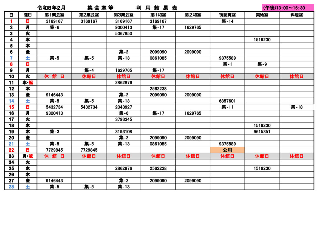★２月分集会室統合利用②結果表1203 – コピー (2)のサムネイル