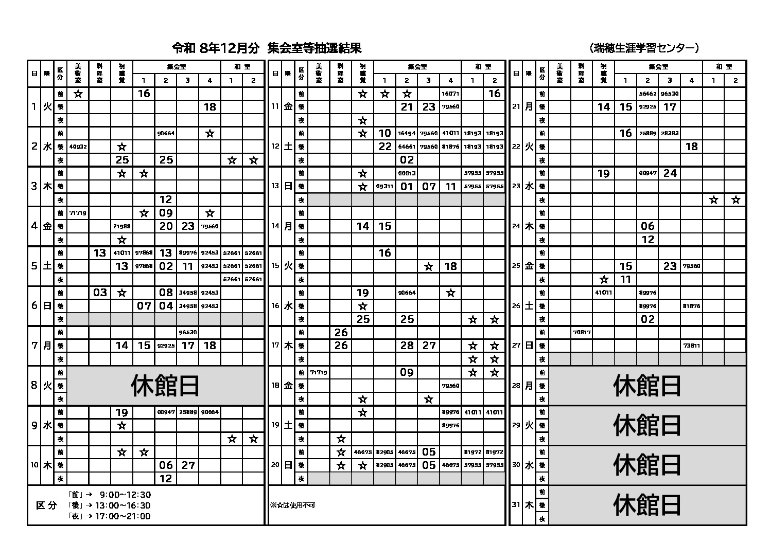 令和８年度１２月分結果表（集会室）のサムネイル